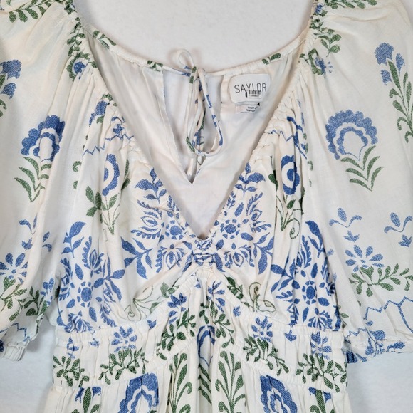 SAYLOR Womens Gracey Floral Puff Sleeve Dress Size XS White Sundress Prairie - Picture 3 of 10
